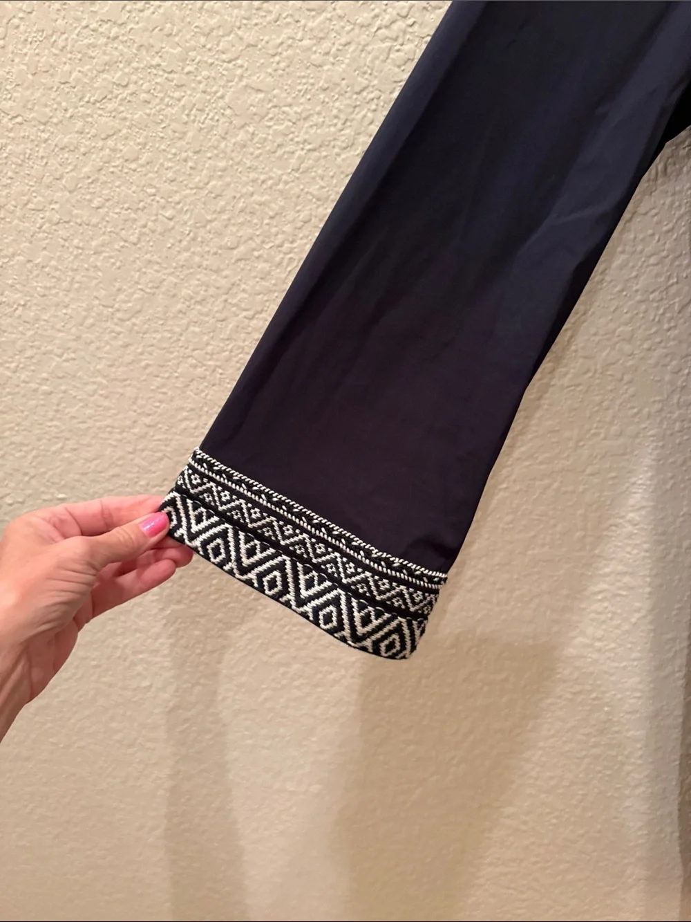 Tory Burch Navy Tunic with White Geometric Embroidery